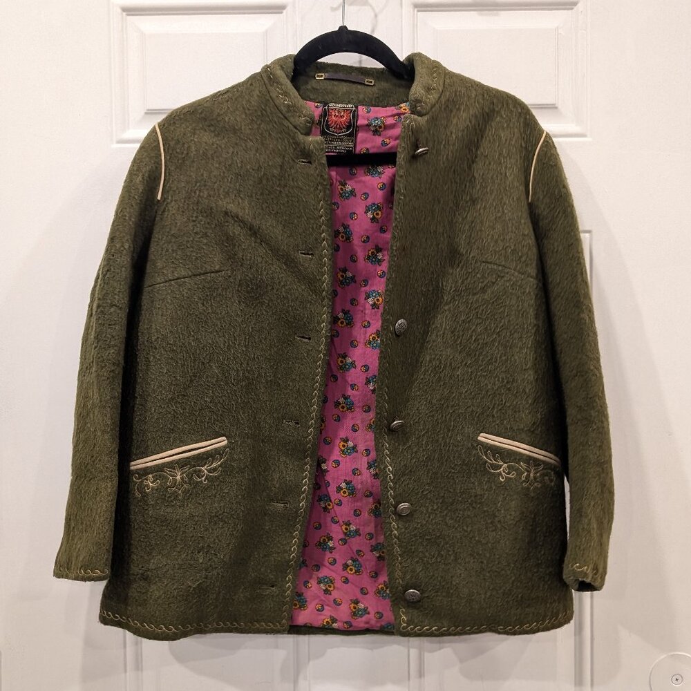 Vintage 1960s German Wool Mohair Green Jacket Women's Small